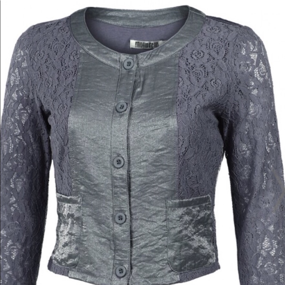Mandarin Collared Lace Metallic Jacket - image 1